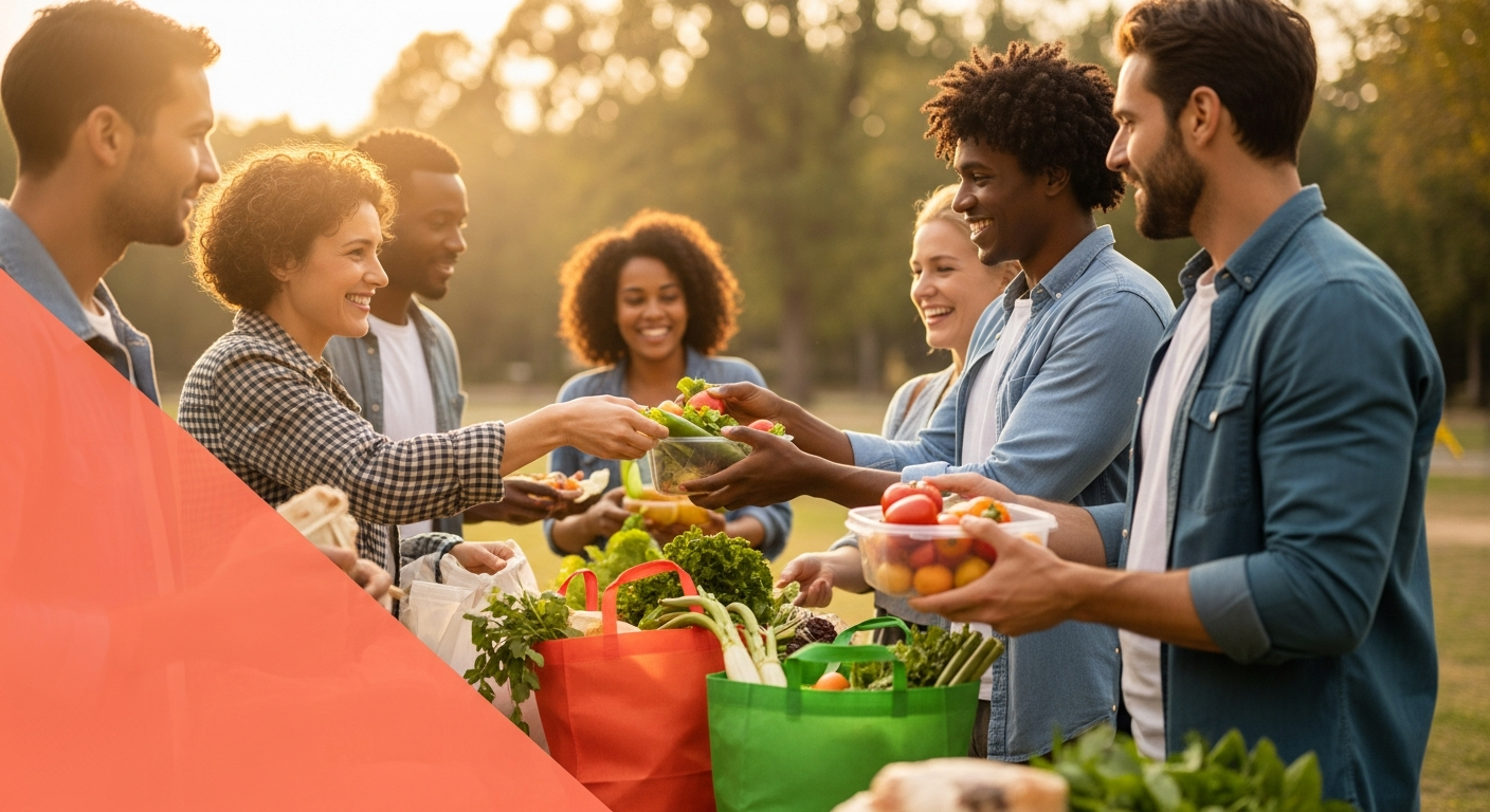 Community members sharing rescued food